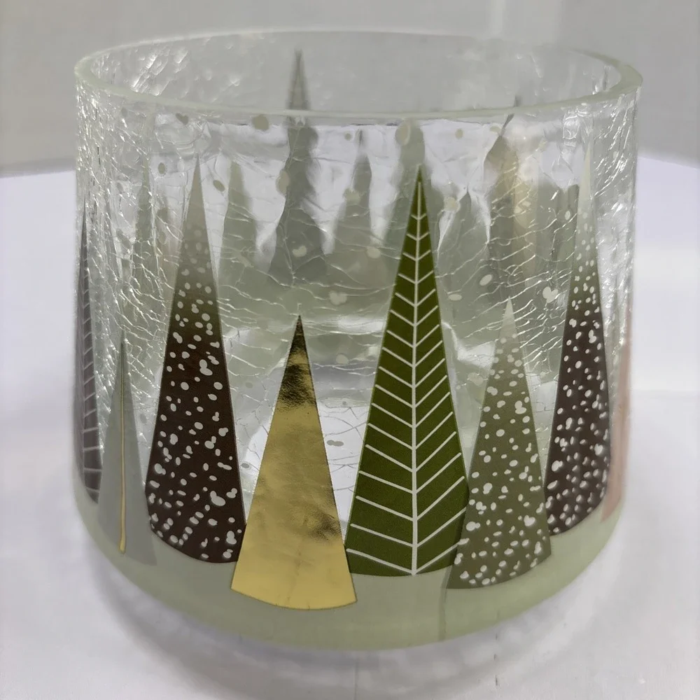 Two‎ YANKEE CANDLE Hand-Painted Shade Topper Holiday Crackle Christmas Trees